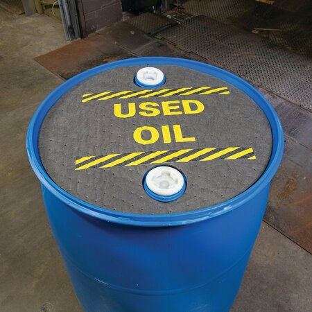 Pig Absorbent Barrel Top Safety Message Mat w Poly Backing Used Oil For 55 gal. drums w 2 bungs, 25PK SGN1211